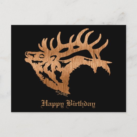 Classy Bull Elk Wood Silhouette Briefkaart (Voorkant)