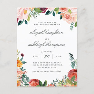 Classy Burgundy Blush Pink Floral Engagement Party Uitnodiging Briefkaart