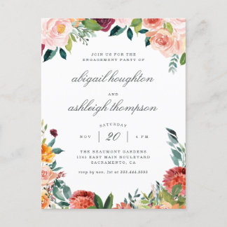 Classy Burgundy Blush Pink Floral Engagement Party Uitnodiging Briefkaart
