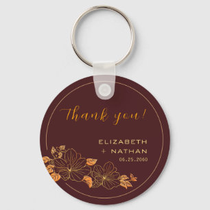 Classy Burgundy Gold Floral Weddenschap Hartelijk Sleutelhanger