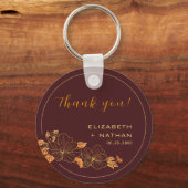 Classy Burgundy Gold Floral Weddenschap Hartelijk Sleutelhanger (Voorkant)