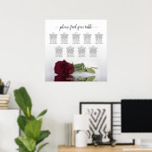 Classy Burgundy Roos 9 Table Wedding Seating Chart Poster (Thuiskantoor)