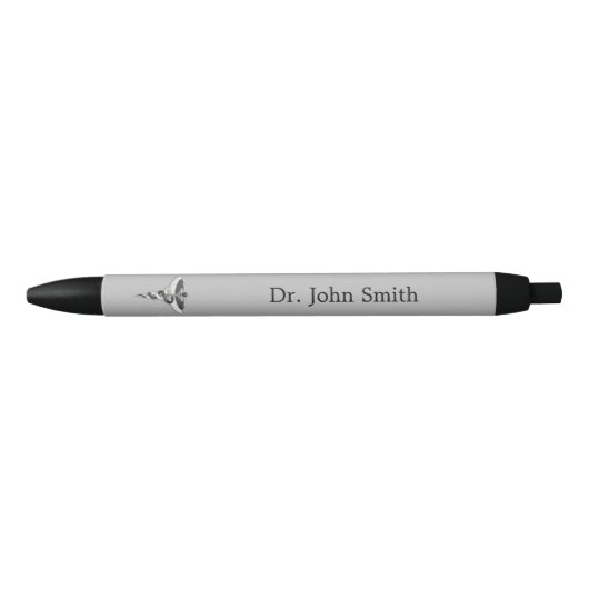 Classy Caduceus Noble Medical Elegant Black White Zwarte Inkt Pen (Voorkant)