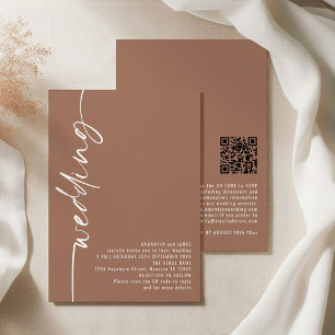 Classy Calligraphy QR Code Zacht Bruin Huwelijk Kaart