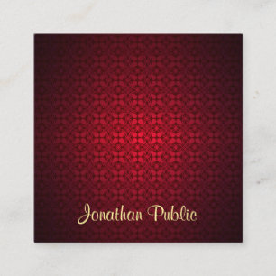 Classy Calligraphy Script Name Elegant Red Damask Vierkante Visitekaartje