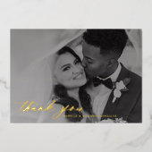 Classy Calligraphy Weddenschap Foto: Echte dank Folie Uitnodiging (Voorkant)