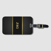 Classy Carbon Black & Gold Monogrammed Bagagelabel (Voorkant (horizontaal))