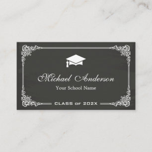 Classy Chalkboard Black White Afstuderen student Contactkaartje