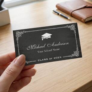 Classy Chalkboard Black White Afstuderen student Contactkaartje