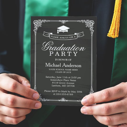 Classy Chalkboard Lijst Modern Graduation Party Kaart