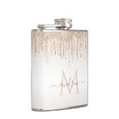 Classy Champagne Glitter Dripping Monogramname Heupfles (Rechts)