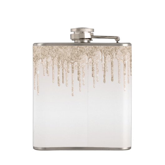 Classy Champagne Glitter Dripping Monogramname Heupfles (Achterkant)