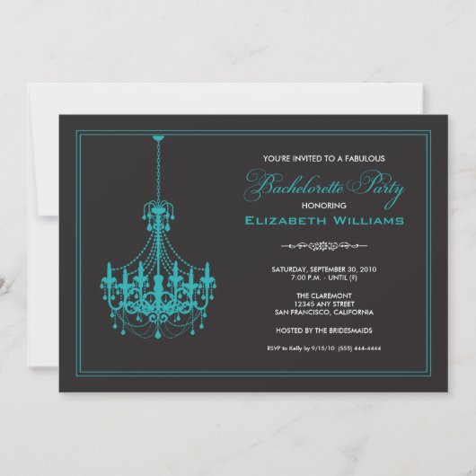 Classy Chandelier Bachelorette Invitation (aqua) Kaart (Voorkant)