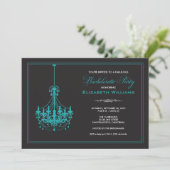 Classy Chandelier Bachelorette Invitation (aqua) Kaart (Staand voorkant)