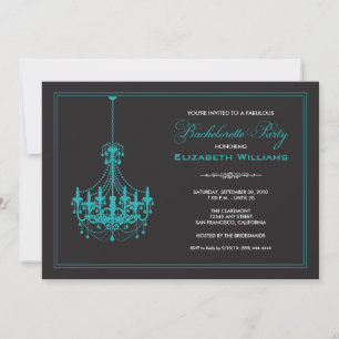 Classy Chandelier Bachelorette Invitation (aqua) Kaart