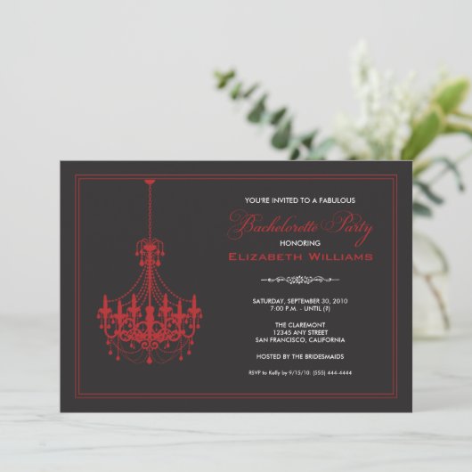 Classy Chandelier Bachelorette Invitation (rood) Kaart (Staand voorkant)