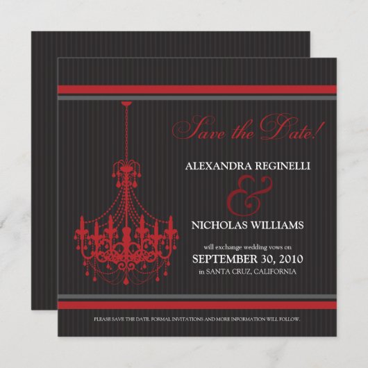 Classy Chandelier Save the Date (zwart/rood) (Voorkant / Achterkant)