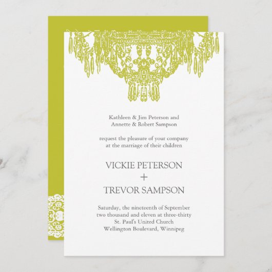 Classy Chandelier Wedding Invitations Kaart (Voorkant / Achterkant)