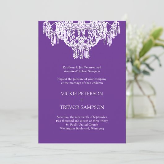 Classy Chandelier Wedding Invitations Kaart (Staand voorkant)