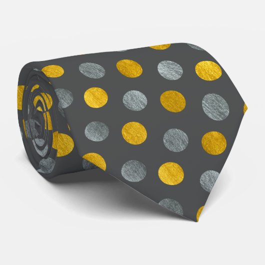 Classy Charcoal Silver en Gold Polka Dots Stropdas (Opgerold)