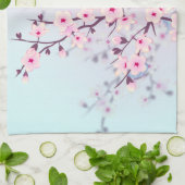 Classy Cherry Blossom Landschap Roze Blauw Theedoek (Gevouwen)