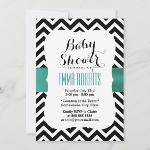 Classy Chevron Stripes Blauwgroen Baby shower Kaart