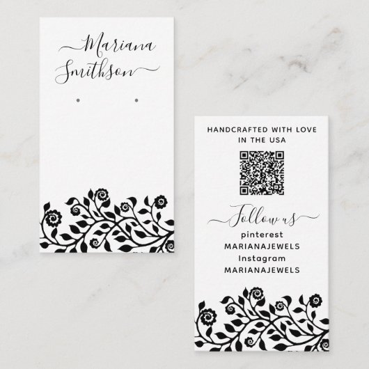 Classy Chic Black en White Earling Display Kaarten Visitekaartje (Voorkant / Achterkant)