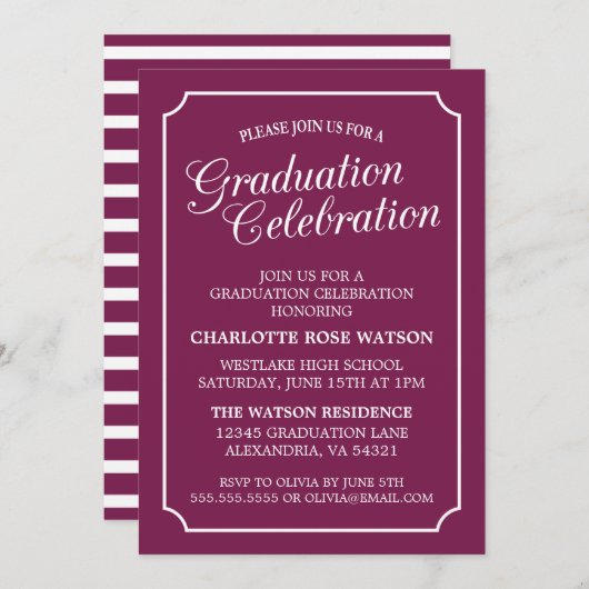 CLASSY CHIC ELEGANT GRADUTY INVITATION PARTI (Devant / Derrière)