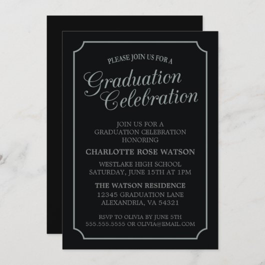 CLASSY CHIC ELEGANT GRADUTY INVITATION PARTI (Devant / Derrière)