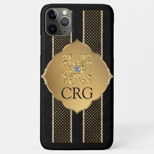 Classy Chic Gold Black Bling Monogram Case-Mate iPhone Case (Achterkant)