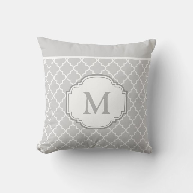 Classy Chic Grey White Moroccan Pattern Monogram Kussen (Voorkant)