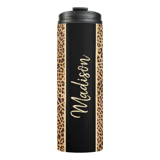 Classy Chic Leopard Print Black Brown op maat Thermosbeker (Voorkant)