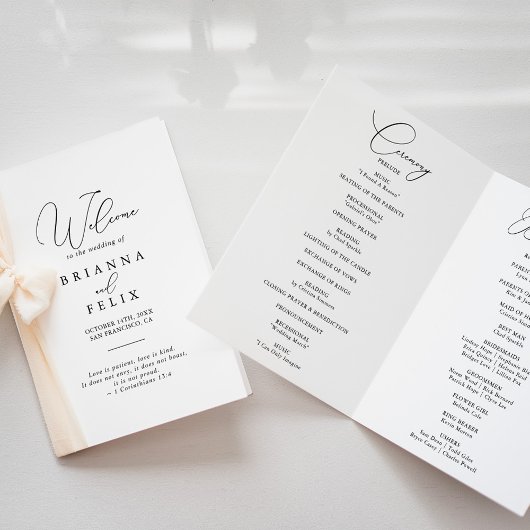 Classy Chic Minimalist Folded Wedding Programma