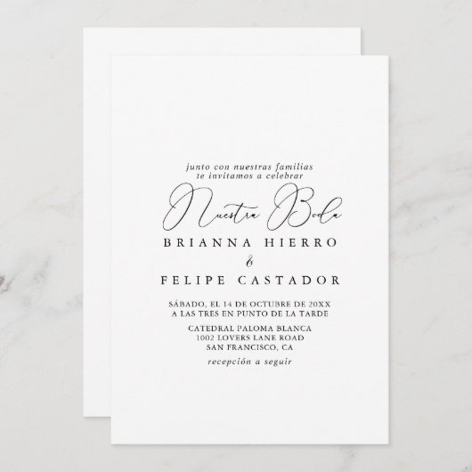 Classy Chic Minimalist Nuestra Boda Wedding Kaart (Voorkant / Achterkant)