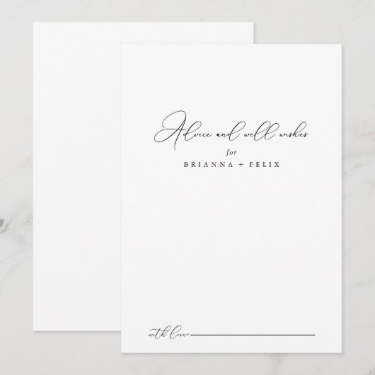 Classy Chic Minimalist Wedding Well Wishes Advieskaart (Voorkant / Achterkant)