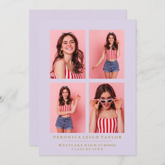 CLASSY CHIC PHOTO COLLAGE FAIRE-PART DE DIPLÔME (Devant / Derrière)