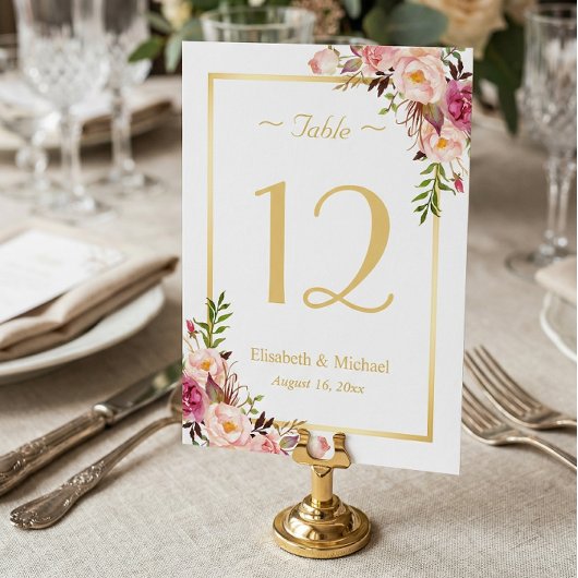 Classy Chic Rose Floral Or Mariage Numéro de table