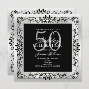 Classy Chic Silver Decorative Framed 50th Birthday Kaart