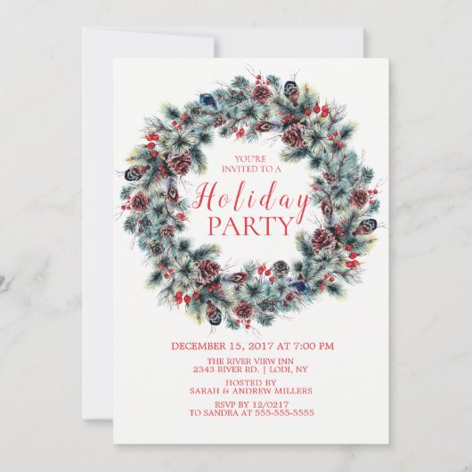 Classy Christmas Wreath Fête Invitation (Devant)