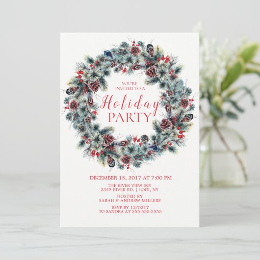 Classy Christmas Wreath Fête Invitation (Debout devant)