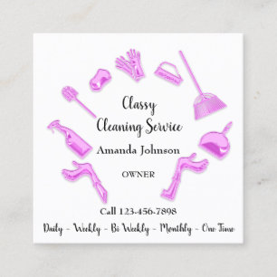 Classy Cleaning Service House Logo Maid Pink White Vierkante Visitekaartje