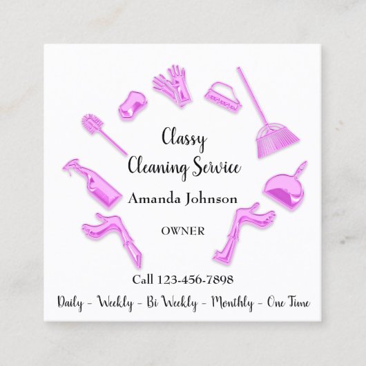 Classy Cleaning Service House Logo Maid Pink White Vierkante Visitekaartje (Voorkant)