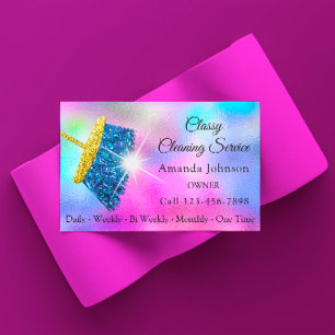 Classy Cleaning Service Maid Gold Blue Ocean Pink Visitekaartje