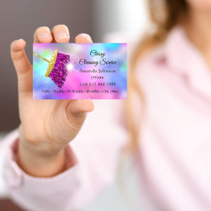 Classy Cleaning Service Maid Gold Fuchsia BluePink Visitekaartje