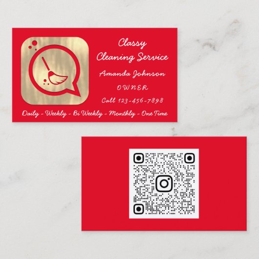 Classy Cleaning Service Maid Gold Groom Logo Red Visitekaartje (Voorkant / Achterkant)