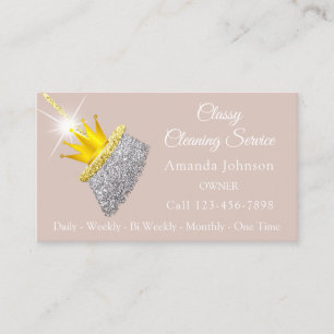 Classy Cleaning Service Maid Ivory Broom Crown Visitekaartje
