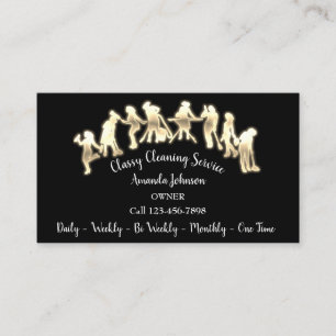 Classy Cleaning Services Gold Logo Maid Black Neon Visitekaartje