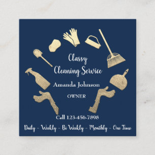 Classy Cleaning Services Gold Logo Maid House Blue Vierkante Visitekaartje