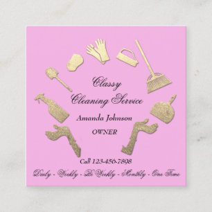 Classy Cleaning Services Gold Logo Maid House Pink Vierkante Visitekaartje