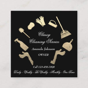 Classy Cleaning Services Gold Logo Maid House Vierkante Visitekaartje